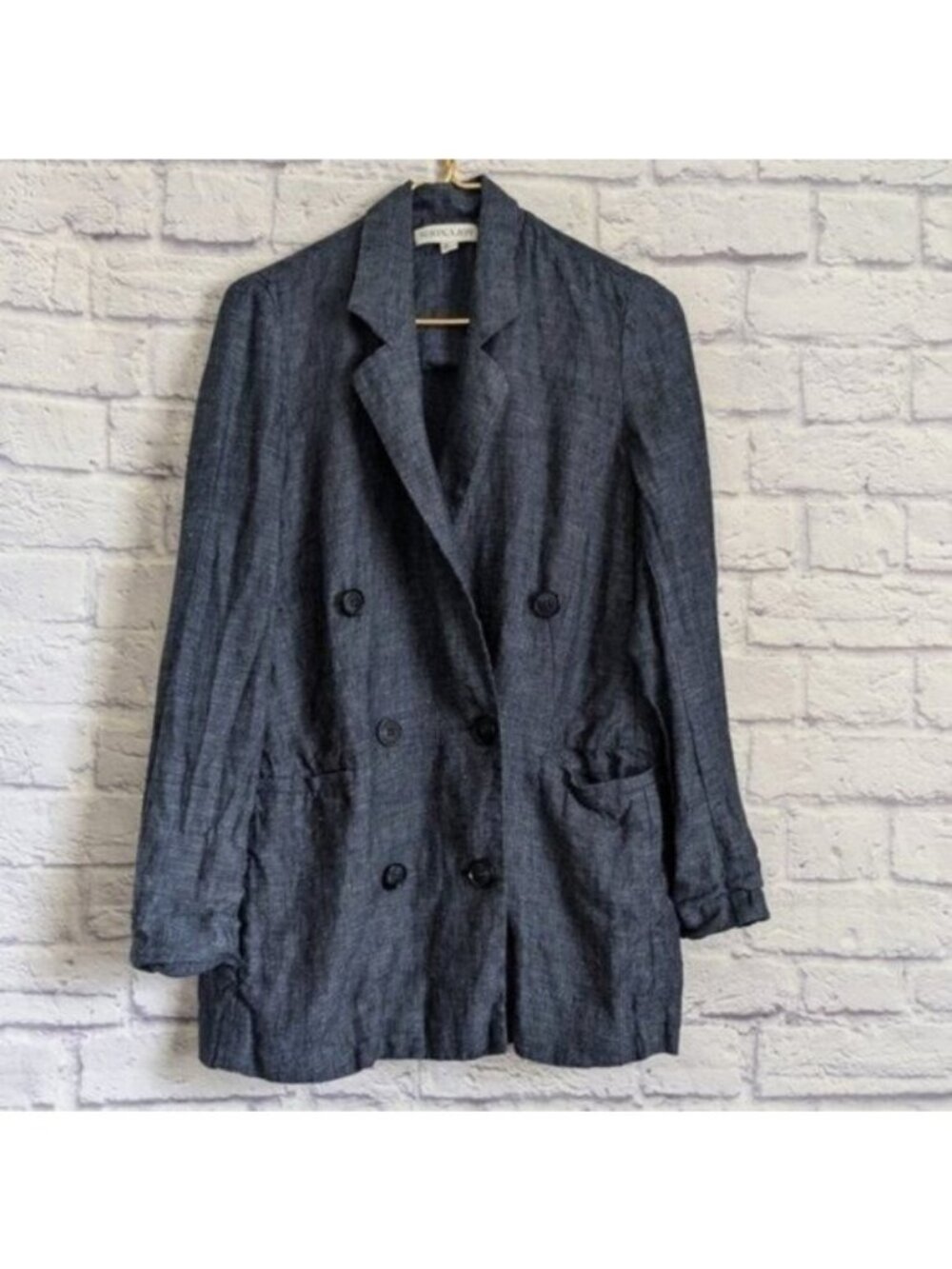 Shona Joy Linen Blazer Jacket 4 Blue Oversized Preppy Business Suit Office